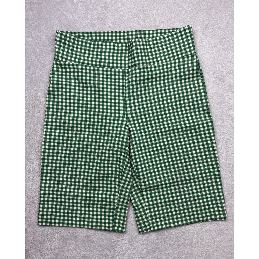 Meg & Margot Women's Green White Gingham Bermuda Shorts Mid-Rise 10" Pockets M